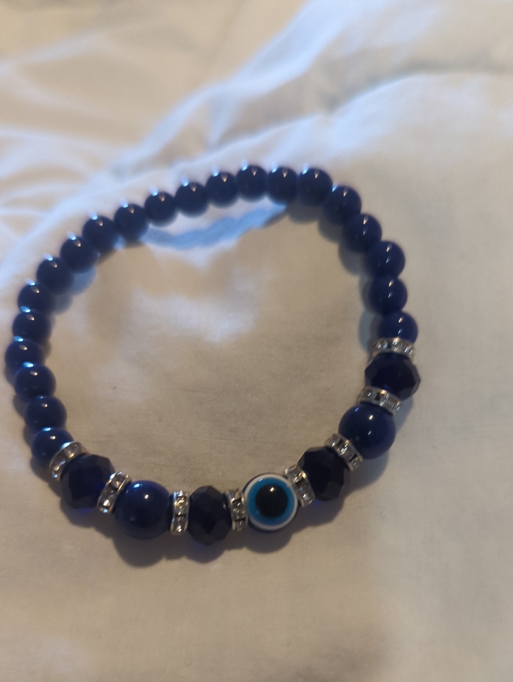 Blue Beaded Evil Eye Stretch Bracelet - Unbranded